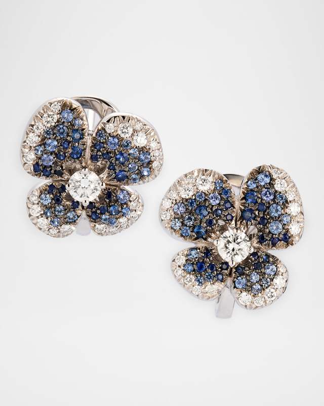 Ischia 18K White Gold Diamond and Blue Sapphire Butterfly Earrings